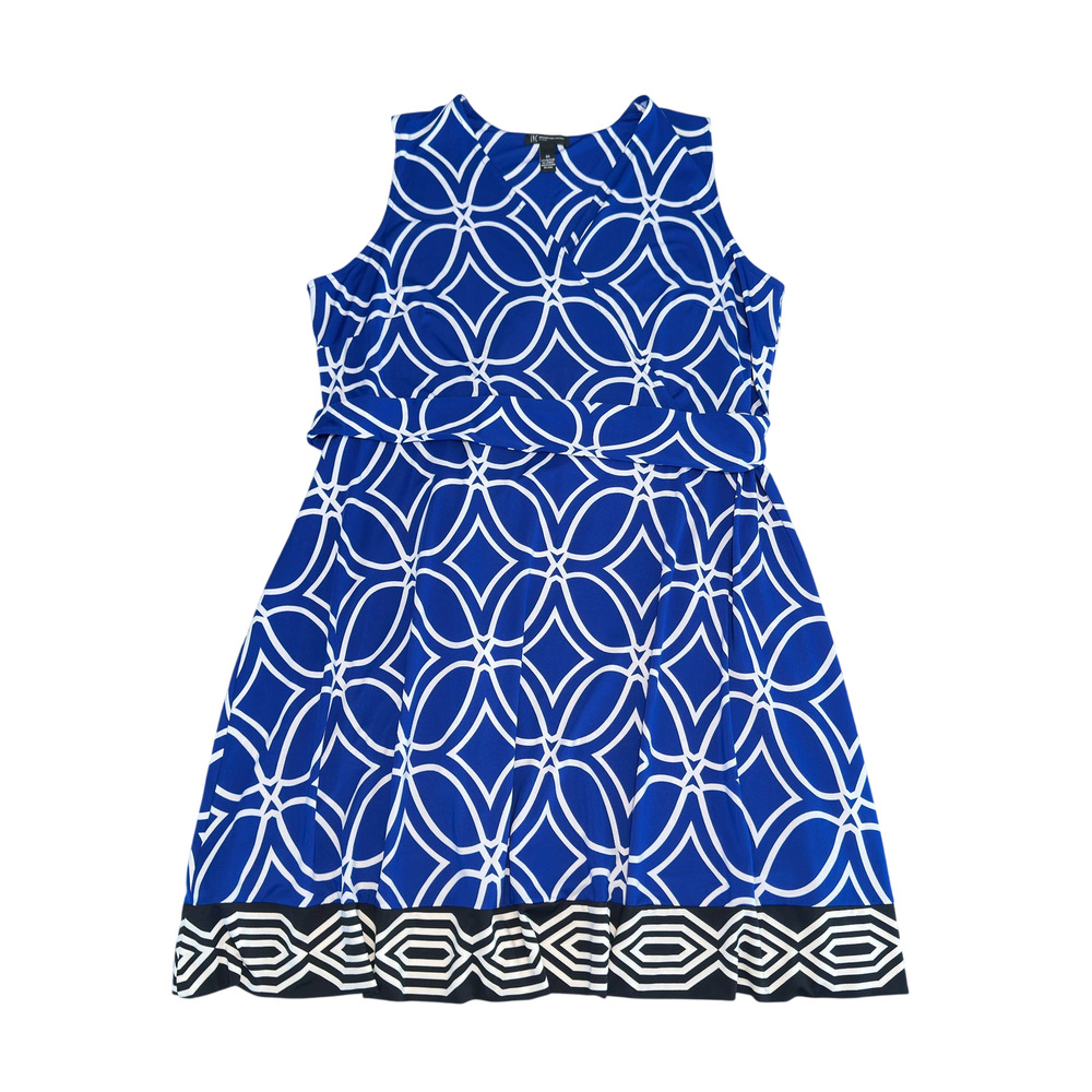 INC Sleeveless Dress w Tie Womens 3X V-Neck Geometric Blue Resort Cruise Brunch